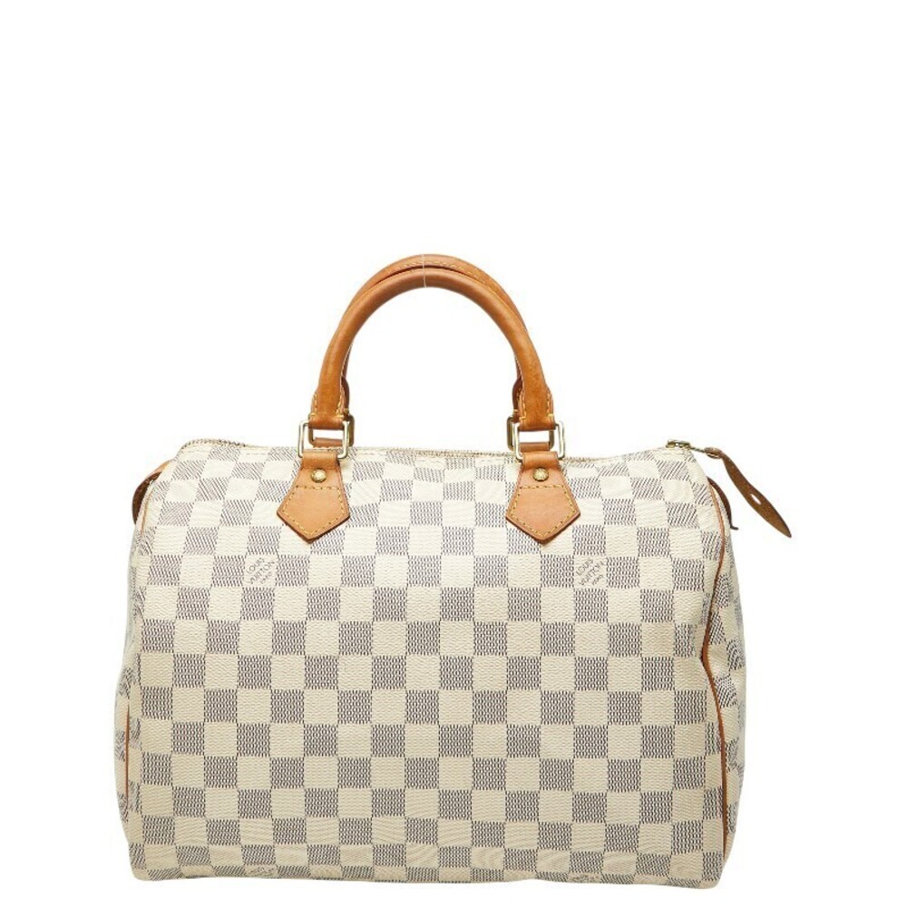 Louis Vuitton Damier Azur White Speedy Handbag Boston Bag White Leather